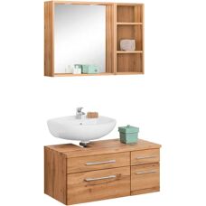 WELLTIME Davos Badezimmer-Set - Eichefarben - Spiegel & LED