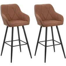 Beliani Set of 2 Golden Brown Fabric Bar Chairs - Bar Chairs