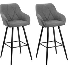 Beliani DARIEN Grey Fabric Bar Stools Set of 2 - Bar Stools