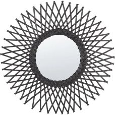Beliani Wandspiegel Schwarz Rattan 60 cm Boho Sonnenform