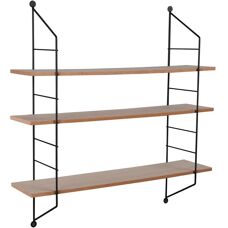 TRIO LIGHTING Ella Wandregal - Wandmontiert, 3 Holzregale, Schwarzer Metallrahmen