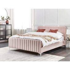 Beliani Bed Pastel Pink Fluweel EU King Size - Bed