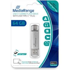 MediaRange MR937 USB-Stick - 64GB, USB Typ-A/C, Silber