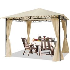 Pabellón de jardín TOOLPORT 3x3m Champagne Impermeable Polyester Protección UV