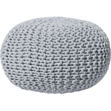 Beliani Vaaleanharmaa Neulottu Puuvillainen Pouf - Pieni Pyöreä Jalkapöytä 40x25 cm