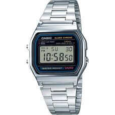 Casio A158WA-1DF Stalowa Męska Zegarek - Codzienny Alarm