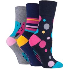 Gentle Grip Womens - 6 Pairs Ladies Non Elastic Socks - Gg189 - Multicolour Cotton - Size Uk 4-8