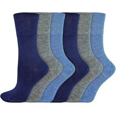 Iomi Womens Bamboo Diabetic Socks - 6 Pack Ladies - Blue