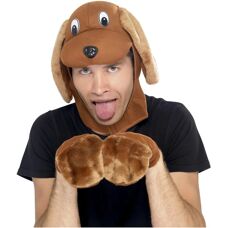 Smiffys Brown Dog Hood With Ears & Gloves - Costume Accessory for Adults