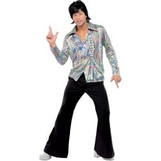 Smiffys 70s Retro Costume, Black, Shirt & Flares - Costumes