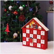 Netagon Wooden Advent Calendar - House Design, Lights, 24 Drawers