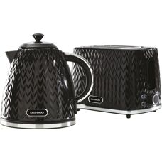 Daewoo Argyle Retro Kettle & Toaster Bundle - 2 Slice Black