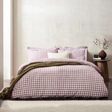 Yard Barton Check Cotton Duvet Cover Set - Berry - Single