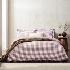 Yard Barton Check Cotton Duvet Cover Set - Berry - Double