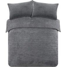 Brentfords Charcoal Teddy Duvet Set - Single - Bedding Set