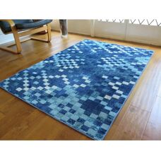 Aspect - Rug258 - Blue/teal/cream - Fractals Geometric Check - Rug