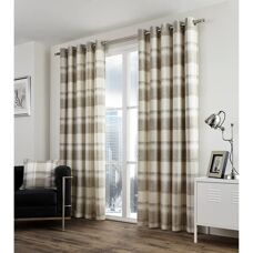 Fusion Balmoral Check Cotton Eyelet Curtains - Natural