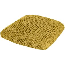 Homescapes Yellow Knitted Cotton Pouffe - Floor Cushion Square