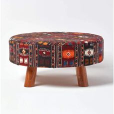 Homescapes Kilim Footstool - 62x62x30 cm Multi-Coloured