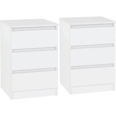 Seconique Seconique Malvern White Pair of 3 Drawer Bedside Cabinets - Bedside Cabinets