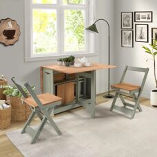 Seconique Santos Folding Drop Leaf Butterfly Dining Table Set 4 Chairs Sage Green - Dining Table Set