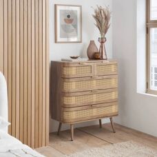 Birlea Noah Chest of Drawers - Rattan and Oak - 5 Drawers