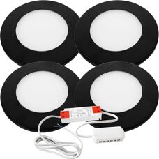 Loops 4x MATT BLACK Ultra-Slim Round Under Cabinet Kitchen Light - Warm White LED