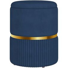 HOMCOM Blue Round Pouffe - Storage Footstool with Cushioned Top