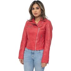 Infinity Leather Damen Rote Nappa Klassische Leder Retro Motorradjacke - Jacke