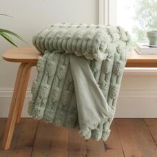 Bianca Carved Faux Fur Green Blanket Throw - Blanket Throw