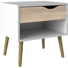 Furniture To Go Oslo 1 Drawer Bedside Table - White and Oak