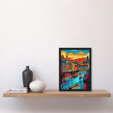 Artery8 Liverpool City Waterfront Sunset Black A4 Wall Art