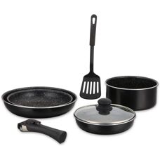 Herzberg HG-8090-7BK - 7-teiliges Marmorkochgeschirr-Set