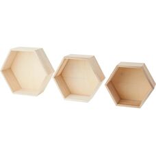 Artemio Set 3 sechseckige Holzregale - Wanddekoration