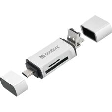 Sandberg 136-28 Kortleser - Sølv - SD/Micro SD - USB-C+USB+Microusb