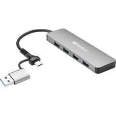 Sandberg USB-C/A til 4xUSB 3.0 Hub - USB Hub, Aluminium, 4 Porter
