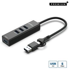 MicroConnect USB-Hub - 4-Port USB 3.0 mit USB-C - Schwarz