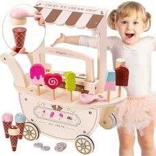 Pastelowa drewniana karoca na lody z akcesoriami - Zabawka