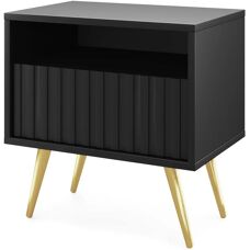 Mesilla de noche Selsey con cajón - negro, patas doradas