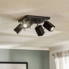 SOLLUX LIGHTING Firkantet sort loftlampe - 4 lys