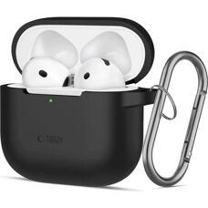 Silicone cover til Apple AirPods 4 med karabinhage - Sort