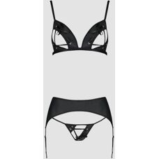 Passion Miley Leder 3-teiliger Set - Schwarz - L/XL - Dessous