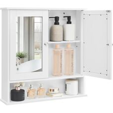 VASAGLE Weißes Wand-Badezimmerschrank mit Spiegeltüren - 56x13x58cm