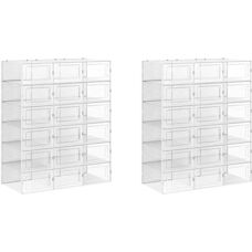 SONGMICS Shoe Storage Organizer - Stackable, Transparent + White - Fits UK 10.5