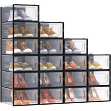 SONGMICS Black & Transparent Stackable Shoe Storage - Shoes Organizer