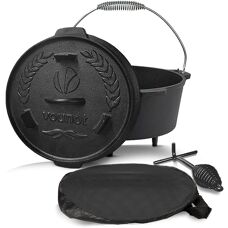 VOUNOT Dutch Oven 4.25L - Heavy-Duty Cast Iron for Camping