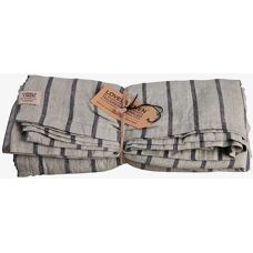 Lovely Linen - Stripe Duk - Sort - 145X380 - Linned