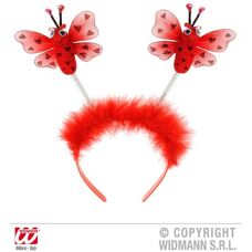 Bandeau à plumes rouges avec antennes de coccinelle - Accessoire de costume