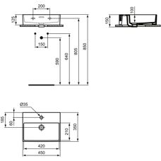 Ideal Standard T373201 - Quadratisches Keramikwaschbecken, 1 Hahnloch, Weiß