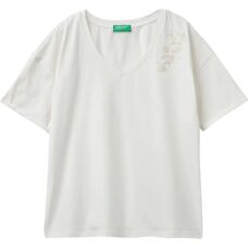 Benetton Modell XXS Blommig Broderad T-shirt - T-shirt